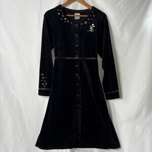 Vintage Disney Mickey Mouse‎ Dress Womens Medium Velvet Velour Black Snowflake